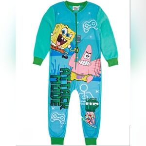 Spongebob Squarepants Onesie Boys Size 9/10 Fleece Pajamas Jumpsuit All In One